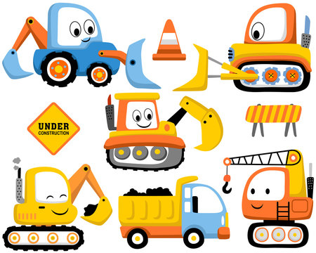 Vector set of construction vehicles cartoon