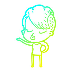cold gradient line drawing cartoon pretty hipster girl