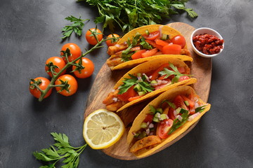 Tacos with grilled chicken and vegetables - Mexican food style