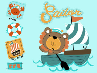 cute sailor cartoon on sailboat