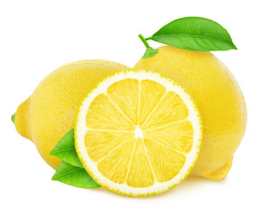 Composition with lemons isolated on white background.