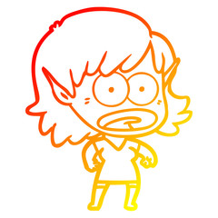 warm gradient line drawing cartoon shocked elf girl