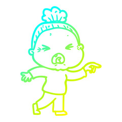 cold gradient line drawing cartoon angry old woman