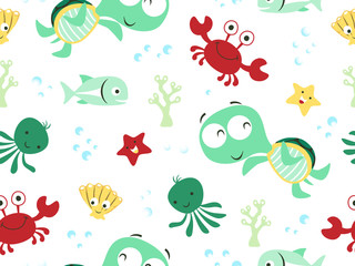 seamless pattern with marine animals cartoon