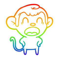 rainbow gradient line drawing shouting cartoon monkey