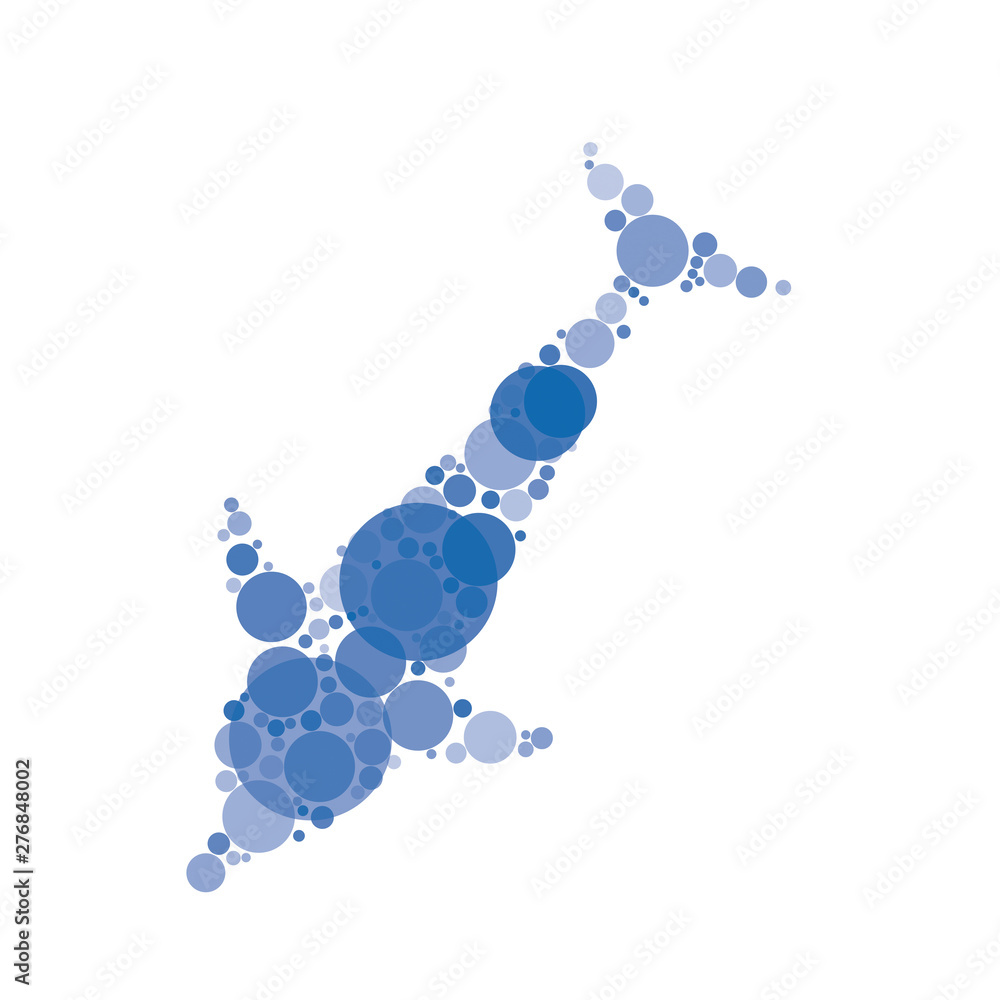 Aufkleber silhouette of dolphin filled with circles of different sizes and degrees of transparency on white ba
