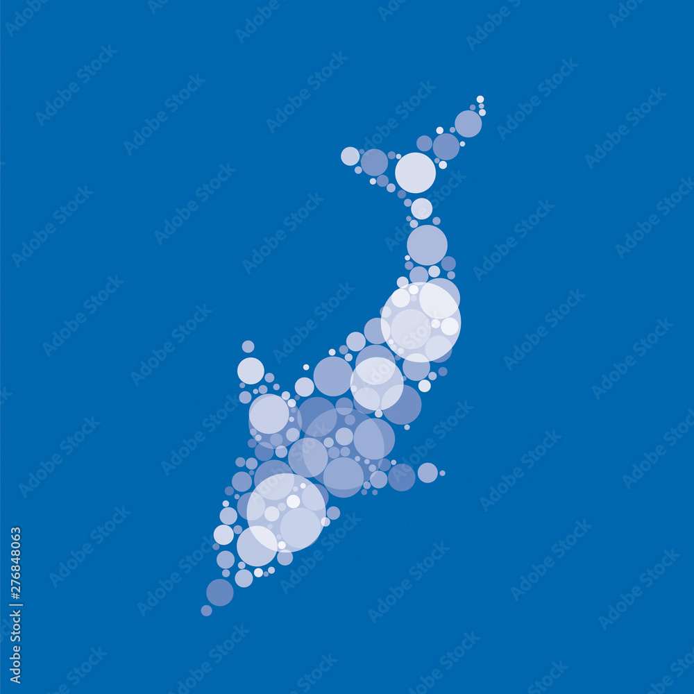 Aufkleber silhouette of dolphin filled with white circles of different sizes and degrees of transparency on bl