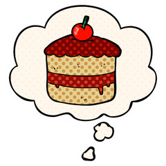 cartoon cake and thought bubble in comic book style