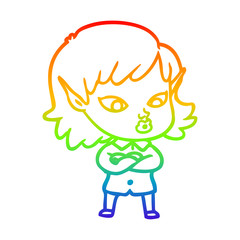 rainbow gradient line drawing pretty cartoon elf girl