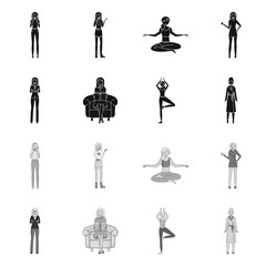 Vector design of posture and mood icon. Collection of posture and female stock symbol for web.