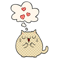 cute cartoon cat in love and thought bubble in comic book style