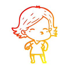 warm gradient line drawing cartoon woman