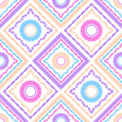 Ethnic boho seamless pattern. Lace. Embroidery on fabric. Patchwork texture. Weaving. Traditional ornament. Tribal pattern. Folk motif. Can be used for wallpaper, textile, wrapping, web.