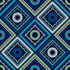 Ethnic boho seamless pattern. Lace. Embroidery on fabric. Patchwork texture. Weaving. Traditional ornament. Tribal pattern. Folk motif. Can be used for wallpaper, textile, wrapping, web.