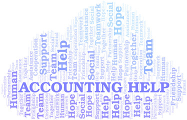 Accounting Help word cloud. Vector made with text only.