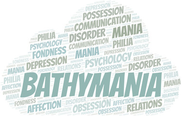 Obraz premium Bathymania word cloud. Type of mania, made with text only.