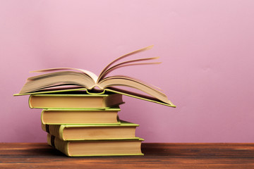 Open book on the pink  background.