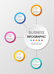 Circle infographic template with 5 options. Vector