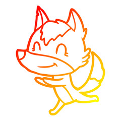 warm gradient line drawing friendly cartoon wolf running