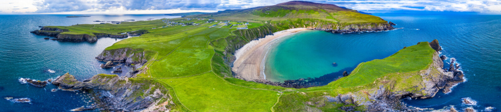 Aerial view of the beautiful coast at Malin Beg in County Donegal, Ireland