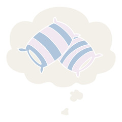 cartoon pillows and thought bubble in retro style