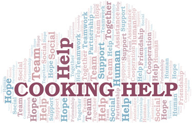 Cooking Help word cloud. Vector made with text only.