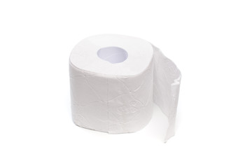 Roll of toilet paper or tissue isolated on white background .