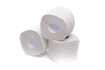 Roll of toilet paper or tissue isolated on white background .