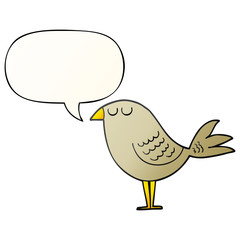 cartoon bird and speech bubble in smooth gradient style