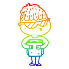 rainbow gradient line drawing cartoon boy wearing sunglasses