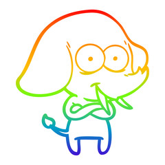rainbow gradient line drawing happy cartoon elephant