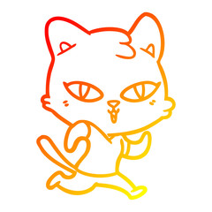 warm gradient line drawing cartoon cat out for a run