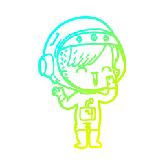 cold gradient line drawing cartoon laughing astronaut girl