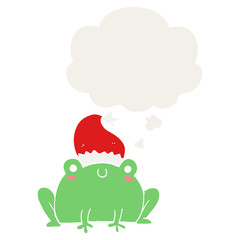 cute cartoon christmas frog and thought bubble in retro style