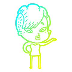 cold gradient line drawing cartoon surprised girl