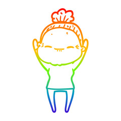 rainbow gradient line drawing cartoon peaceful old woman