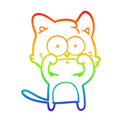 rainbow gradient line drawing cartoon nervous cat