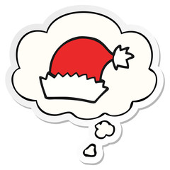 cartoon christmas hat and thought bubble as a printed sticker