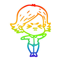 rainbow gradient line drawing cartoon angry girl