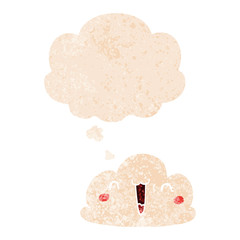 cute cartoon cloud and thought bubble in retro textured style