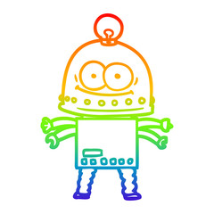 rainbow gradient line drawing happy carton robot with light bulb