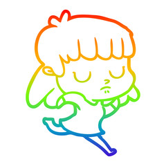 rainbow gradient line drawing cartoon indifferent woman running