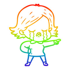 rainbow gradient line drawing cartoon girl crying