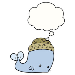 cartoon whale wearing hat and thought bubble