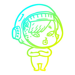 cold gradient line drawing cartoon astronaut woman
