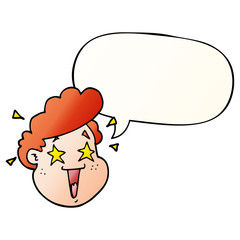 cartoon happy face and speech bubble in smooth gradient style