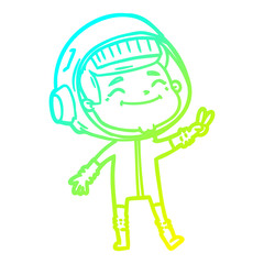 Fototapeta premium cold gradient line drawing happy cartoon astronaut