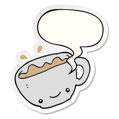 cartoon cup of coffee and speech bubble sticker