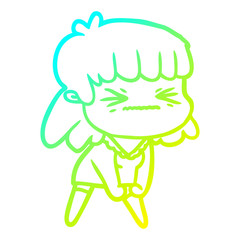 cold gradient line drawing cartoon angry girl