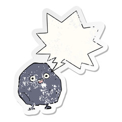 cartoon rock and speech bubble distressed sticker
